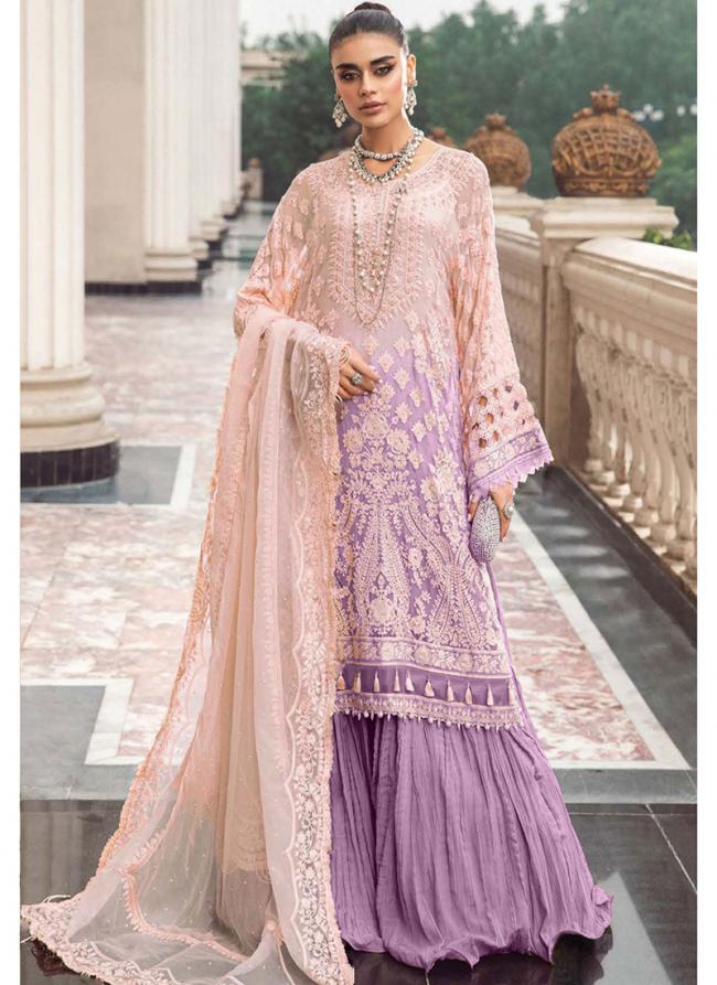 Georgette Purple Party Wear Embroidery Work Pakistani Suit